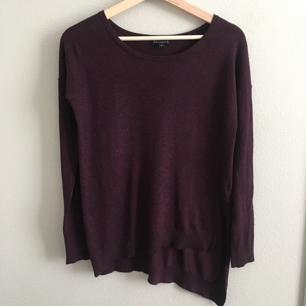Express asymmetrical merlot sweater